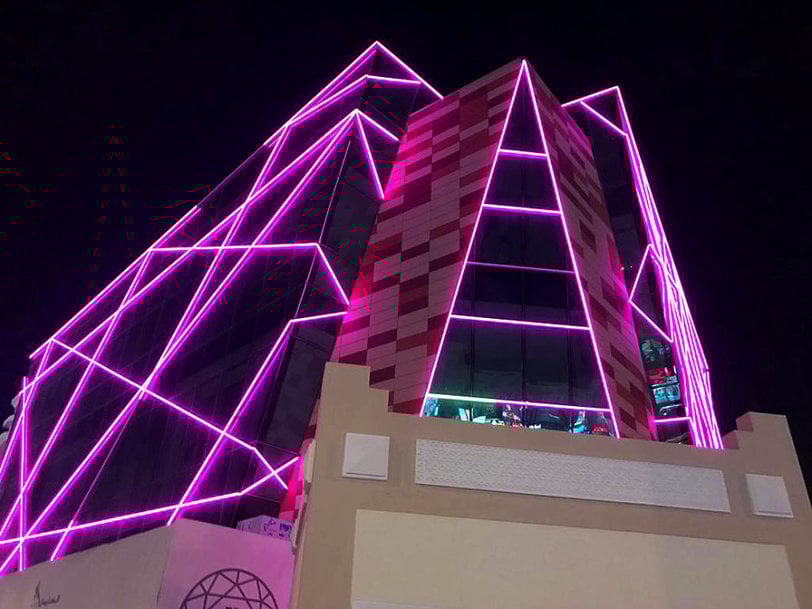 Colorful lighting effects on facades, environmental projects and interiors